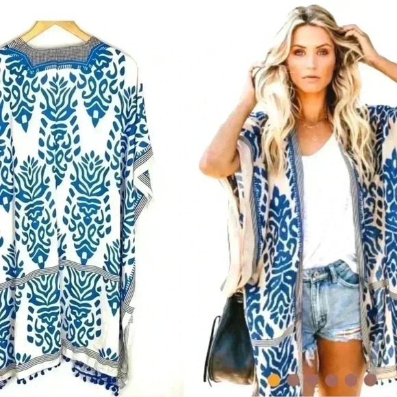 Dear Lover Kimono Cover Up Floral Pom Pom One Size - Picture 1 of 6